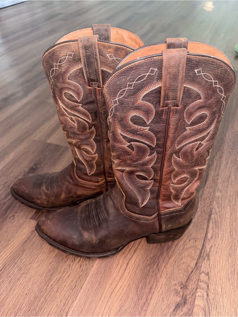 Dan Post Distressed Brown Leather Western Boots with Embroidery
